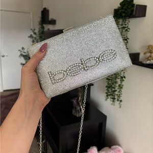 Bebe Silver Rhinestone Clutch